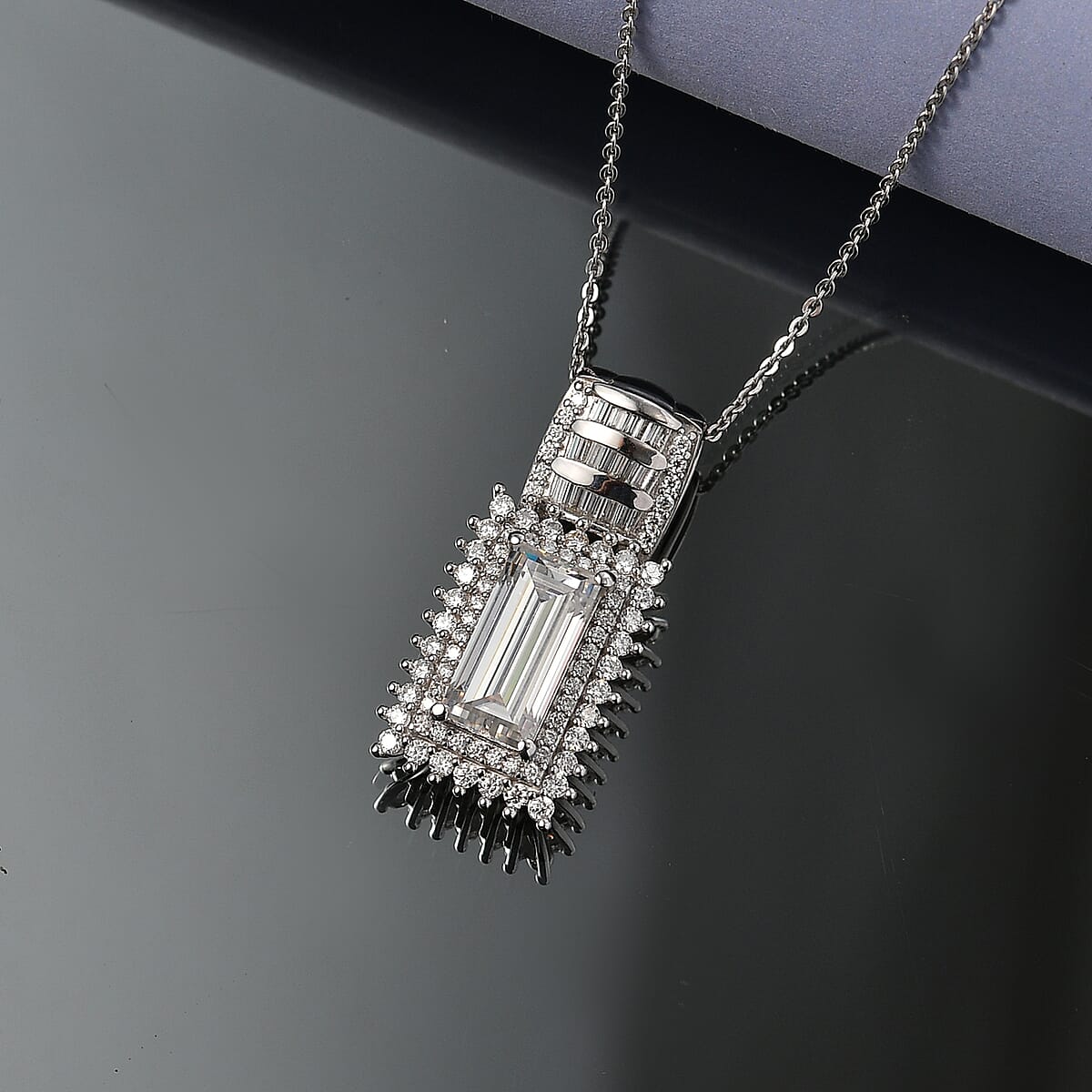 D'Joy Moissanite 4.10 ctw Pendant Necklace in Rhodium Over Sterling Silver 18 Inches  image number 1