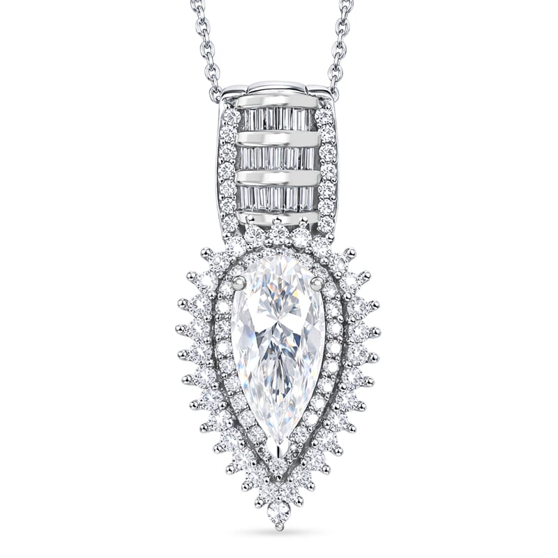 D'Joy Moissanite 3.00 ctw Royal Radiance Pendant Necklace in Rhodium Over Sterling Silver 18 Inches