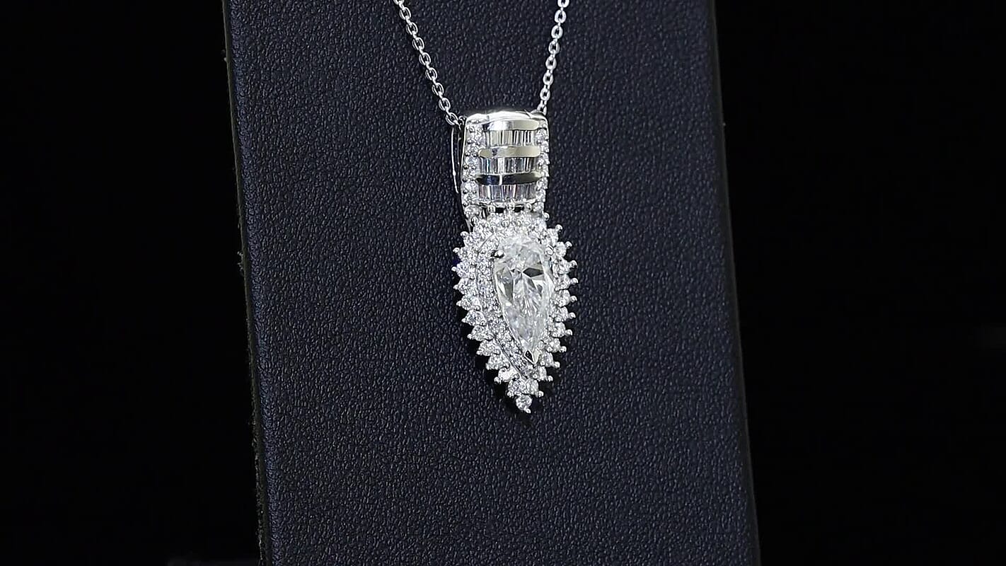 D'Joy Moissanite 3.40 ctw Pendant Necklace in Rhodium Over Sterling Silver 18 Inches