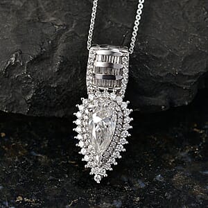 D'Joy Moissanite 3.00 ctw Pendant Necklace in Rhodium Over Sterling Silver 18 Inches 