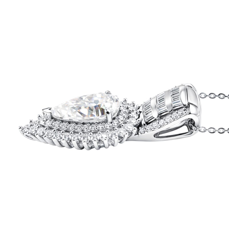 D'Joy Moissanite 3.00 ctw Royal Radiance Pendant Necklace in Rhodium Over Sterling Silver 18 Inches