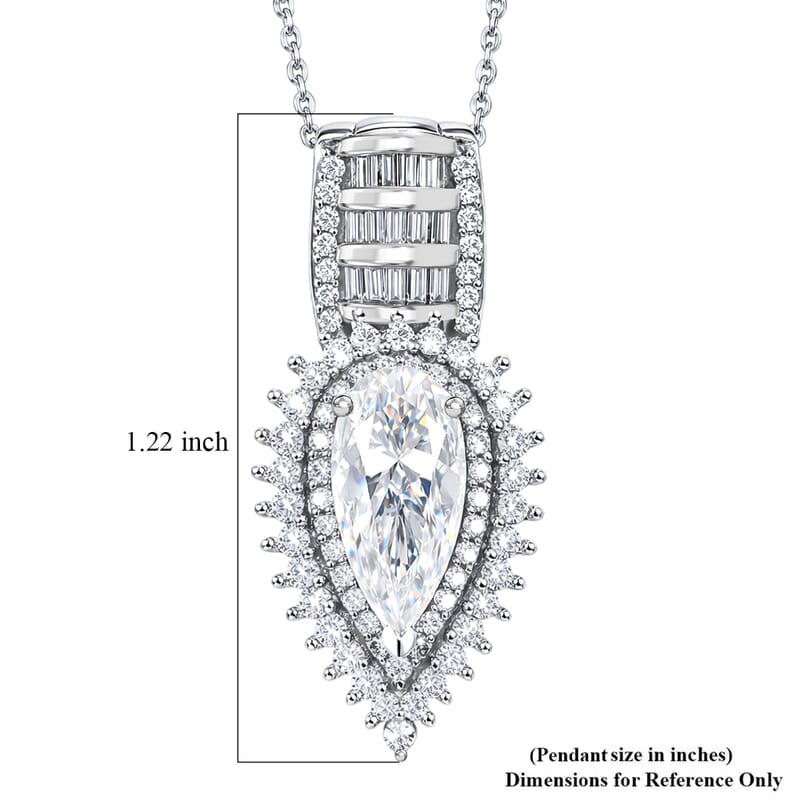 D'Joy Moissanite 3.00 ctw Royal Radiance Pendant Necklace in Rhodium Over Sterling Silver 18 Inches