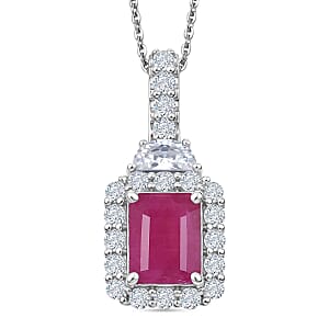 Certified & Appraised D'Joy Niassa Ruby (FF) and Moissanite 3.10 ctw Pendant Necklace in Rhodium Over Sterling Silver 20 Inches