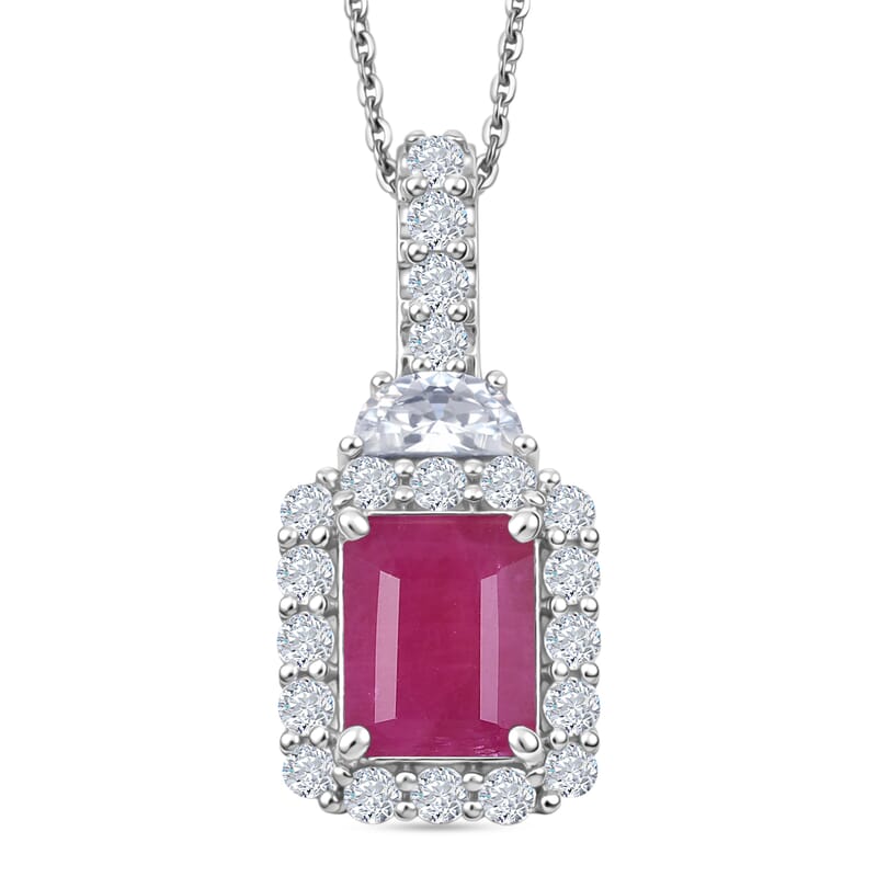 Certified & Appraised D'Joy Royal Ruby and Moissanite 3.10 ctw Pendant Necklace in Rhodium Over Sterling Silver 20 Inches