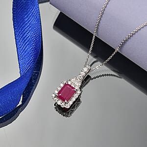 Certified & Appraised D'Joy Niassa Ruby (FF) and Moissanite 3.10 ctw Pendant Necklace in Rhodium Over Sterling Silver 20 Inches
