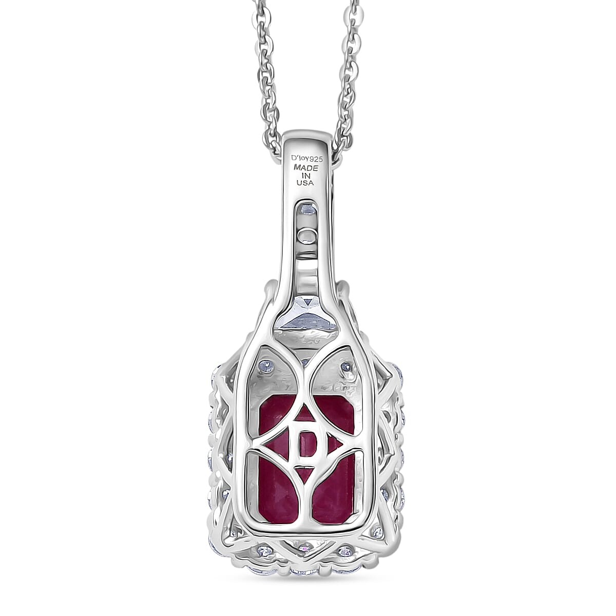 Certified & Appraised D'Joy Niassa Ruby (FF) and Moissanite 3.10 ctw Pendant Necklace in Rhodium Over Sterling Silver 20 Inches image number 4
