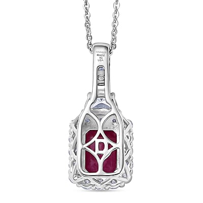 Certified & Appraised D'Joy Royal Ruby and Moissanite 3.10 ctw Pendant Necklace in Rhodium Over Sterling Silver 20 Inches
