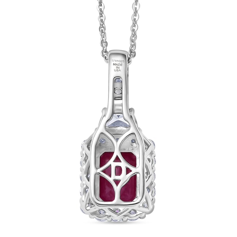 Certified & Appraised D'Joy Royal Ruby and Moissanite 3.10 ctw Pendant Necklace in Rhodium Over Sterling Silver 20 Inches