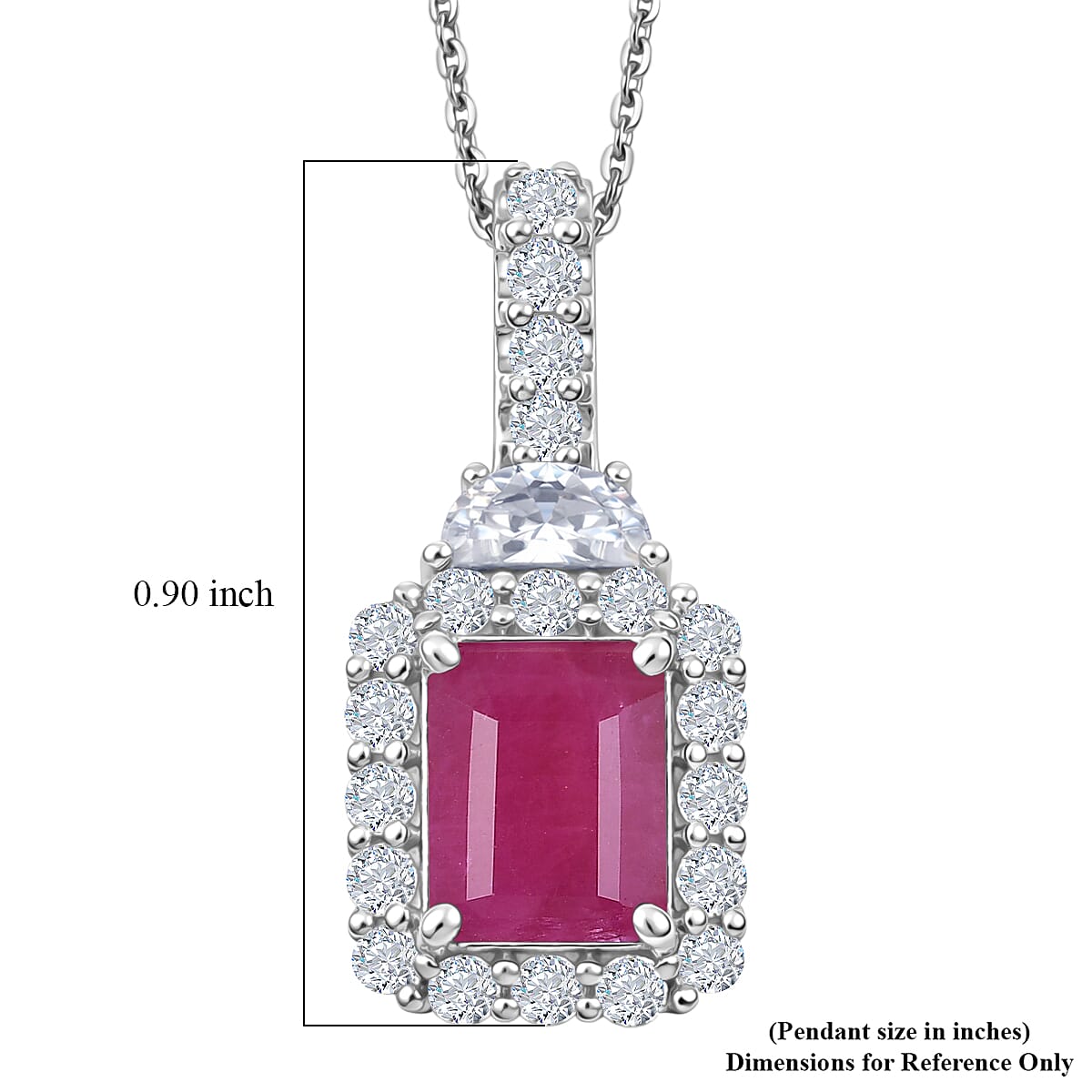 Certified & Appraised D'Joy Niassa Ruby (FF) and Moissanite 3.10 ctw Pendant Necklace in Rhodium Over Sterling Silver 20 Inches image number 5
