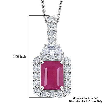 Certified & Appraised D'Joy Royal Ruby and Moissanite 3.10 ctw Pendant Necklace in Rhodium Over Sterling Silver 20 Inches