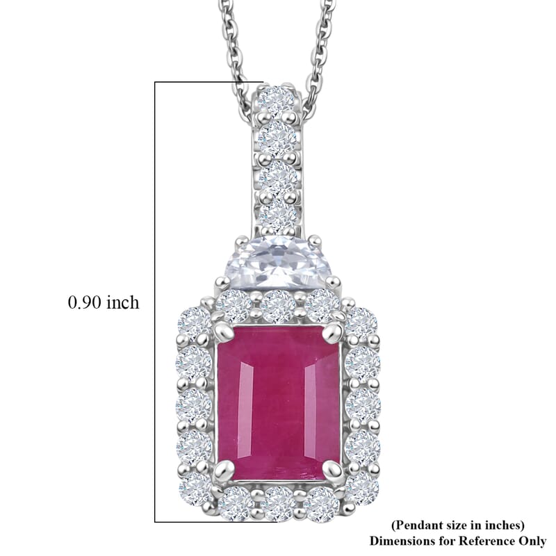 Certified & Appraised D'Joy Royal Ruby and Moissanite 3.10 ctw Pendant Necklace in Rhodium Over Sterling Silver 20 Inches