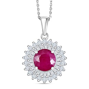 Certified & Appraised D'Joy Premium Royal Ruby and Moissanite 3.40 ctw Pendant Necklace in Rhodium Over Sterling Silver 20 Inches Del. in 10-12 Days 