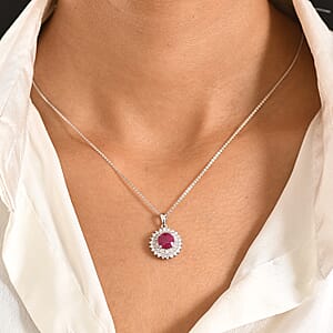 Certified & Appraised D'Joy Premium Royal Ruby and Moissanite 3.40 ctw Pendant Necklace in Rhodium Over Sterling Silver 20 Inches Del. in 10-12 Days 