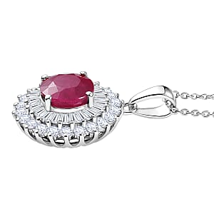 Certified & Appraised D'Joy Premium Royal Ruby and Moissanite 3.40 ctw Pendant Necklace in Rhodium Over Sterling Silver 20 Inches Del. in 10-12 Days 