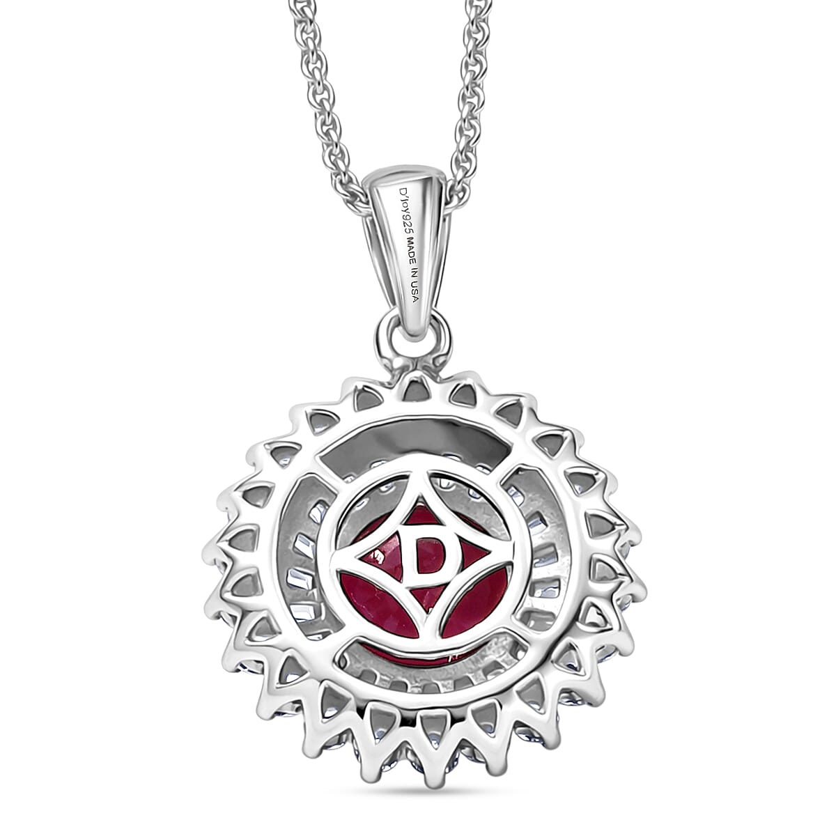 Certified & Appraised D'Joy Premium Royal Ruby and Moissanite 3.40 ctw Pendant Necklace in Rhodium Over Sterling Silver 20 Inches