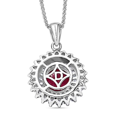 Certified & Appraised D'Joy Premium Royal Ruby and Moissanite 3.40 ctw Pendant Necklace in Rhodium Over Sterling Silver 20 Inches