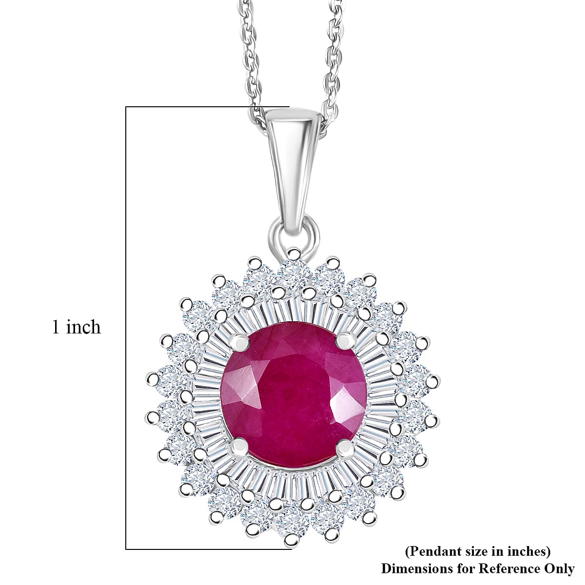Certified & Appraised D'Joy Premium Royal Ruby and Moissanite 3.40 ctw Pendant Necklace in Rhodium Over Sterling Silver 20 Inches Del. in 10-12 Days  image number 5
