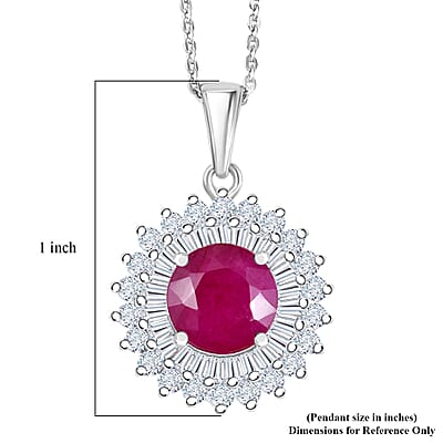 Certified & Appraised D'Joy Premium Royal Ruby and Moissanite 3.40 ctw Pendant Necklace in Rhodium Over Sterling Silver 20 Inches