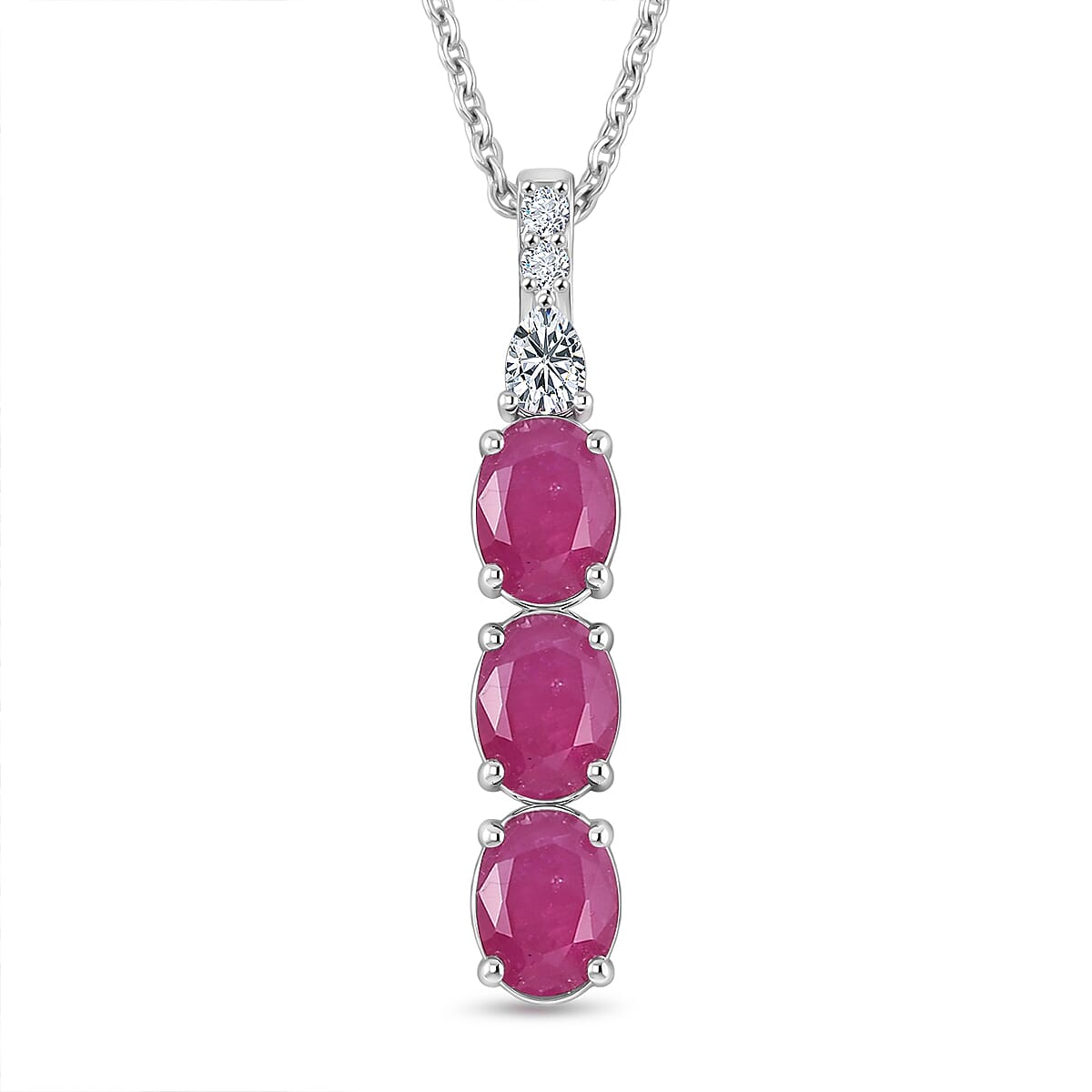 Certified & Appraised D'Joy Premium Montepuez Ruby and Moissanite 3.77 ctw Pendant Necklace in Rhodium Over Sterling Silver 20 Inches