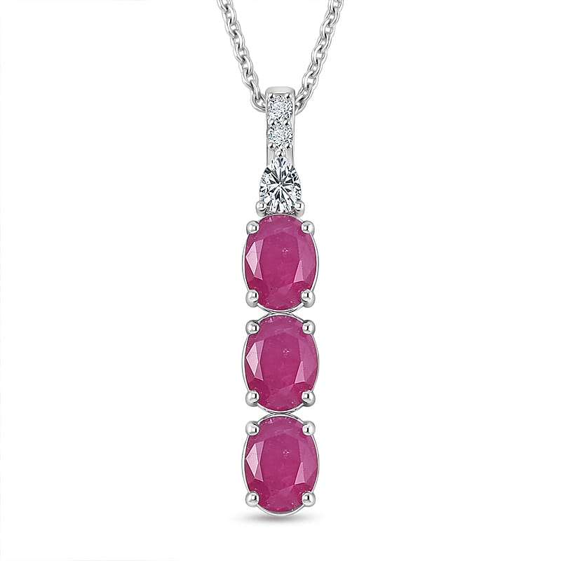 Certified & Appraised D'Joy Premium Montepuez Ruby and Moissanite 3.77 ctw Pendant Necklace in Rhodium Over Sterling Silver 20 Inches