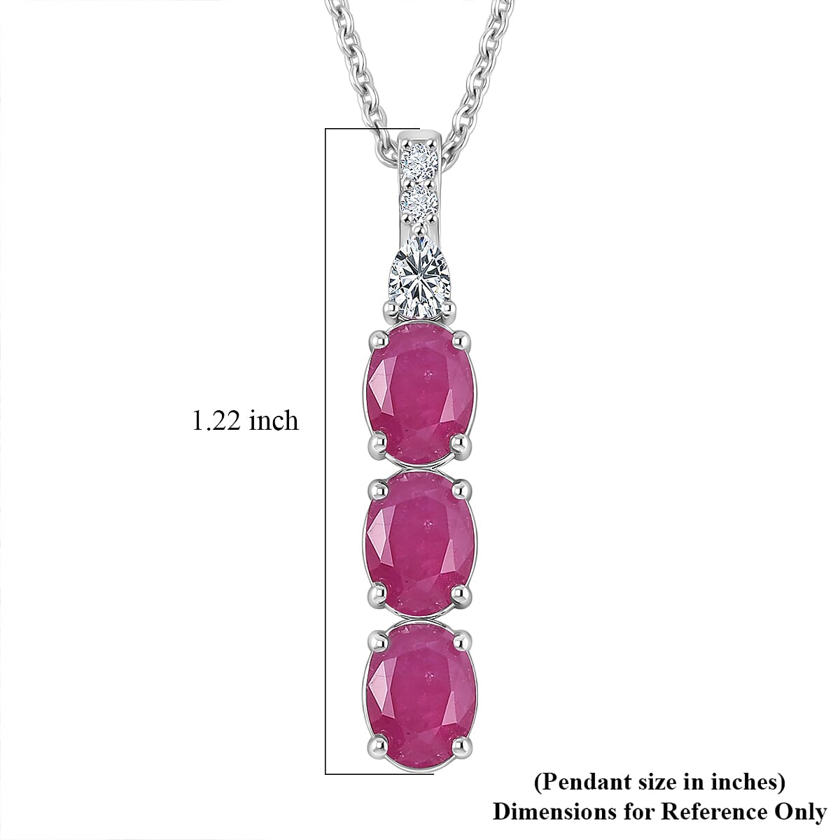 Certified & Appraised D'Joy Premium Montepuez Ruby and Moissanite 3.77 ctw Pendant Necklace in Rhodium Over Sterling Silver 20 Inches