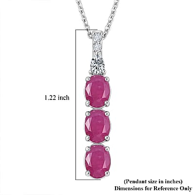 Certified & Appraised D'Joy Premium Montepuez Ruby and Moissanite 3.77 ctw Pendant Necklace in Rhodium Over Sterling Silver 20 Inches