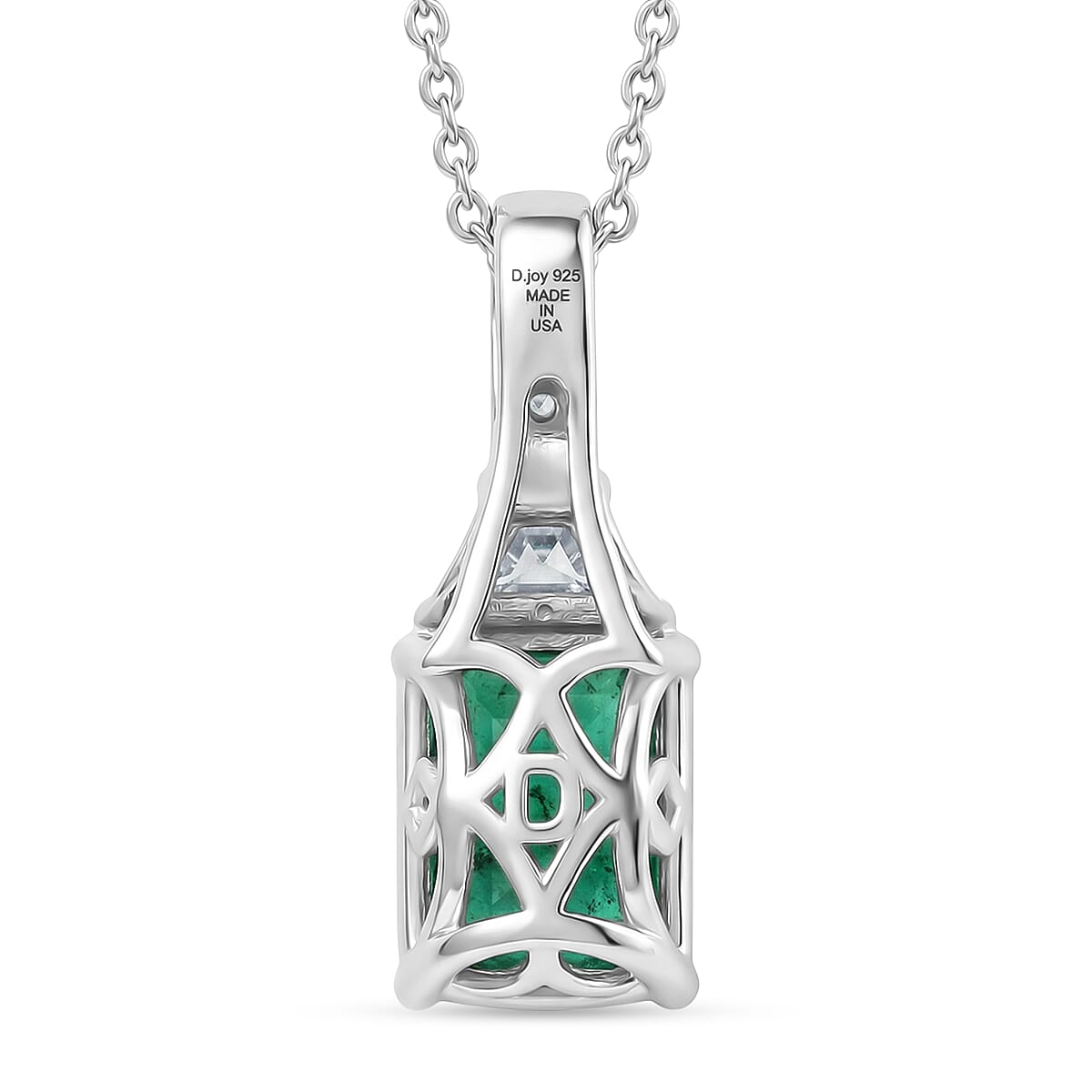 Certified & Appraised D'Joy Premium Kagem Zambian Emerald and Moissanite 2.65 ctw Octagon Pendant Necklace in Rhodium Over Sterling Silver 20 Inches