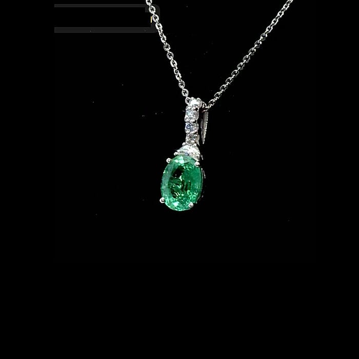 Certified & Appraised D'Joy Premium Kagem Zambian Emerald and Moissanite 1.90 ctw Pendant Necklace (20 Inches) in Rhodium Over Sterling Silver