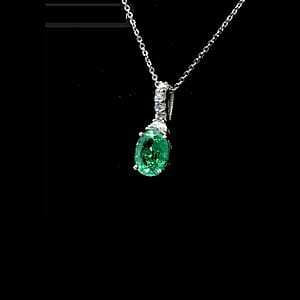Certified & Appraised D'Joy Premium Kagem Zambian Emerald and Moissanite 1.90 ctw Pendant Necklace (20 Inches) in Rhodium Over Sterling Silver