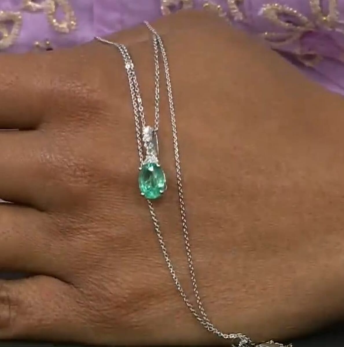 Certified & Appraised D'Joy Premium Kagem Zambian Emerald and Moissanite 1.90 ctw Pendant Necklace (20 Inches) in Rhodium Over Sterling Silver image number 2
