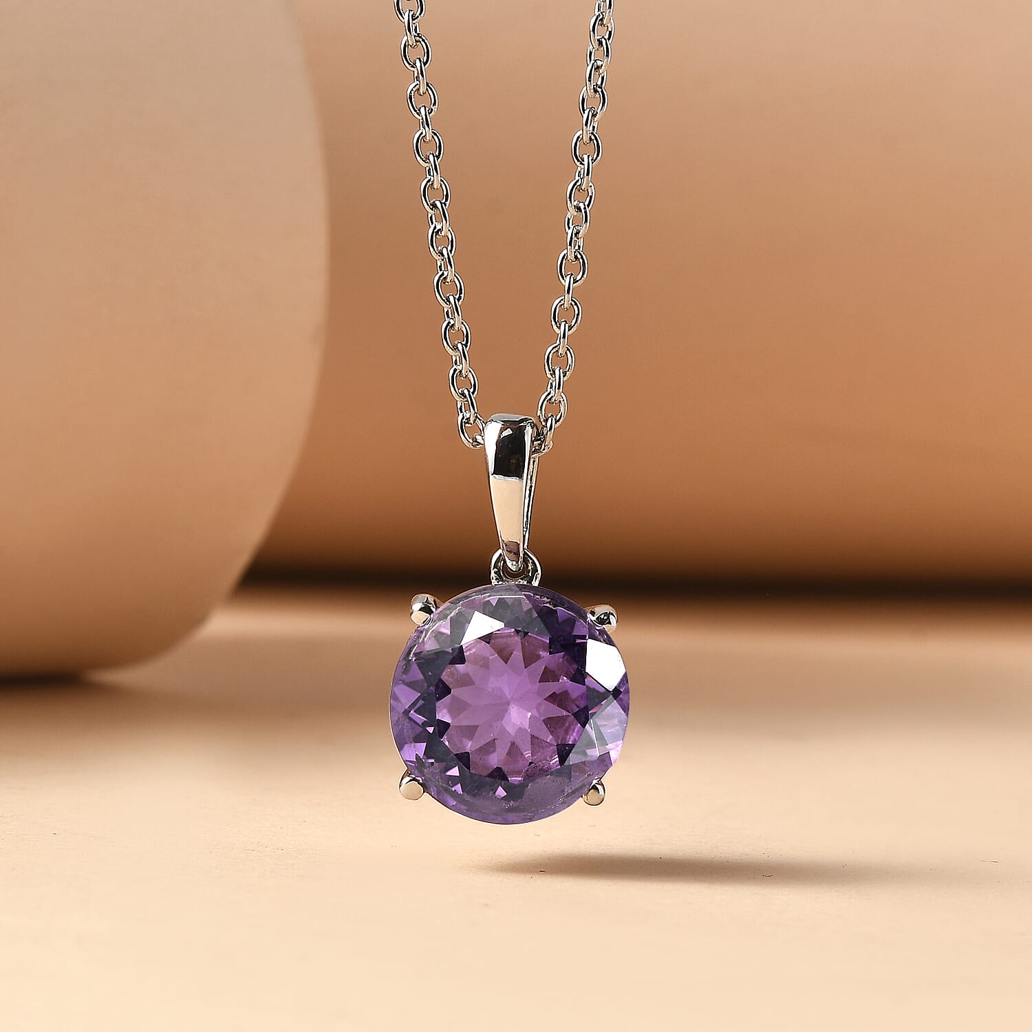 EverTrue Rose De France Amethyst 6.65 ctw Pendant Necklace in Stainless Steel 20 Inches