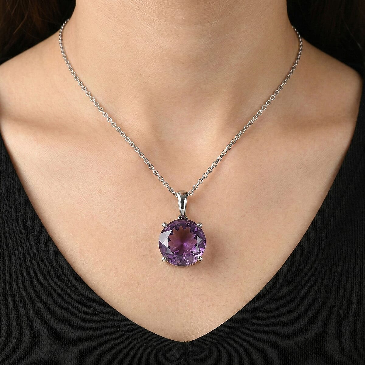 EverTrue Rose De France Amethyst 6.65 ctw Pendant Necklace in Stainless Steel 20 Inches  image number 2