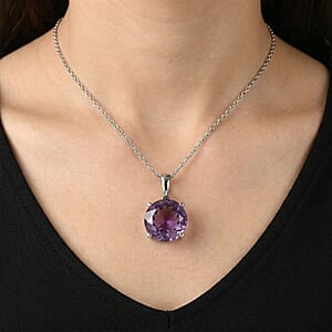 EverTrue Rose De France Amethyst 6.65 ctw Pendant Necklace in Stainless Steel 20 Inches 