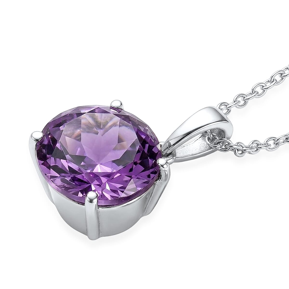 EverTrue Rose De France Amethyst 6.65 ctw Pendant Necklace in Stainless Steel 20 Inches