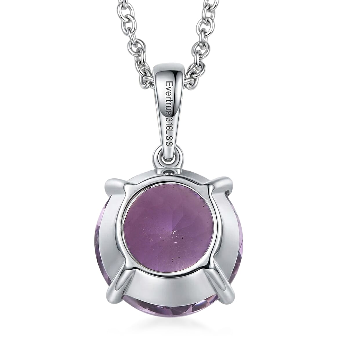 EverTrue Rose De France Amethyst 6.65 ctw Pendant Necklace in Stainless Steel 20 Inches