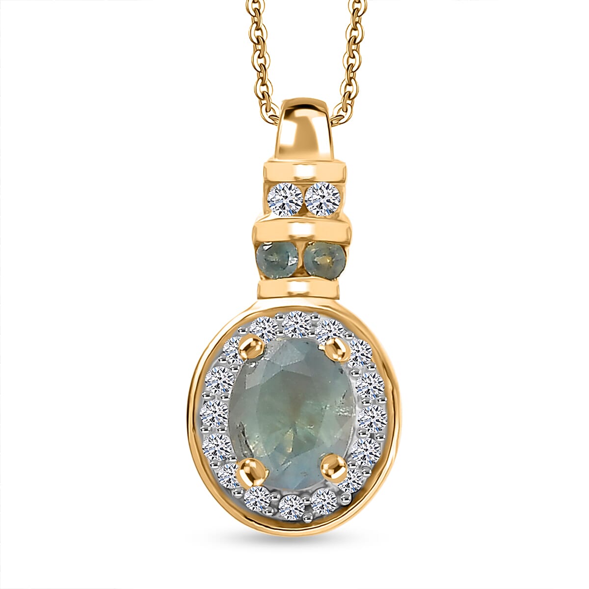 Narsipatnam Alexandrite and Luxuriant Lab Grown Diamond G-H SI 0.50 ctw Crown Halo Pendant Necklace in 18K Vermeil Yellow Gold Over Sterling Silver 20 Inches