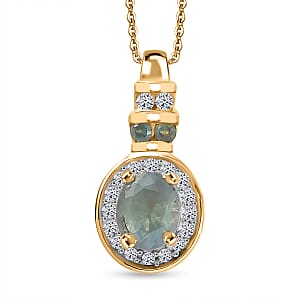 Narsipatnam Alexandrite and Luxuriant Lab Grown Diamond G-H SI 0.50 ctw Crown Halo Pendant Necklace in 18K Vermeil Yellow Gold Over Sterling Silver 20 Inches 