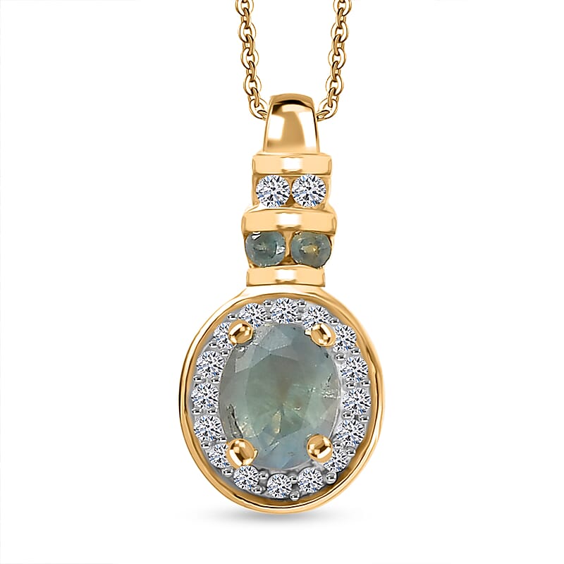 Narsipatnam Alexandrite and Luxuriant Lab Grown Diamond G-H SI 0.50 ctw Crown Halo Pendant Necklace in 18K Vermeil Yellow Gold Over Sterling Silver 20 Inches