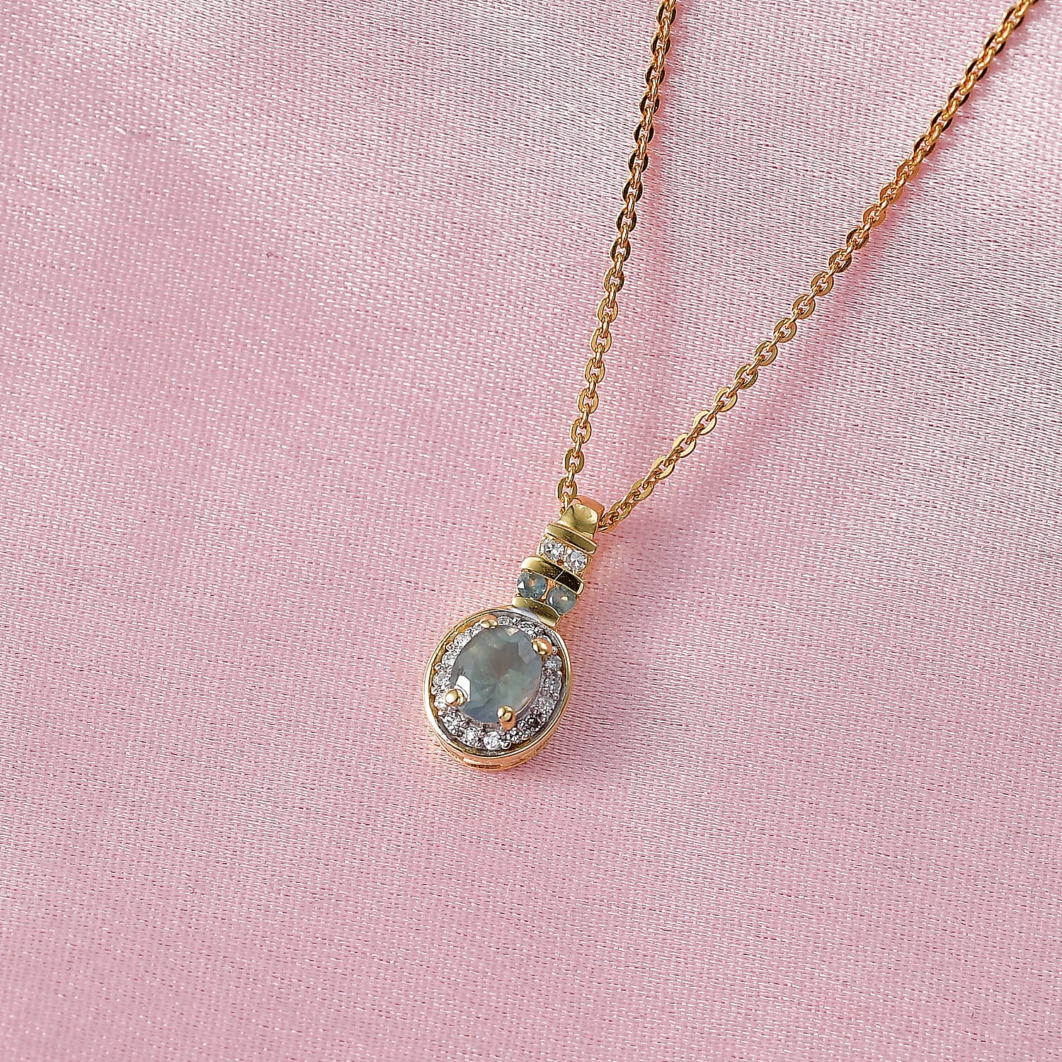 Narsipatnam Alexandrite and Luxuriant Lab Grown Diamond G-H SI 0.50 ctw Crown Halo Pendant Necklace in 18K Vermeil Yellow Gold Over Sterling Silver 20 Inches