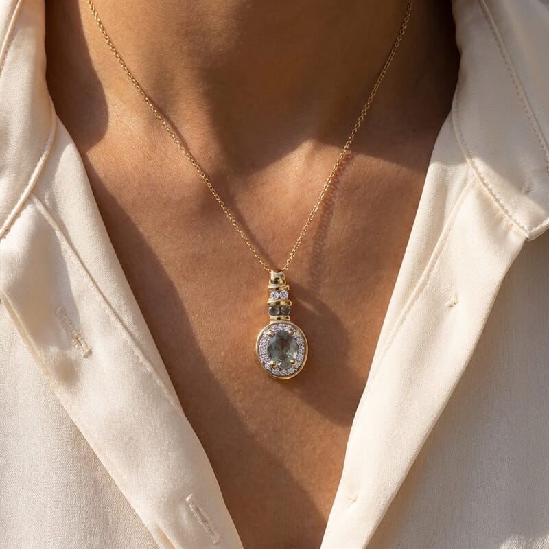 Narsipatnam Alexandrite and Luxuriant Lab Grown Diamond G-H SI 0.50 ctw Crown Halo Pendant Necklace in 18K Vermeil Yellow Gold Over Sterling Silver 20 Inches