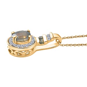 Narsipatnam Alexandrite and Luxuriant Lab Grown Diamond G-H SI 0.50 ctw Crown Halo Pendant Necklace in 18K Vermeil Yellow Gold Over Sterling Silver 20 Inches 