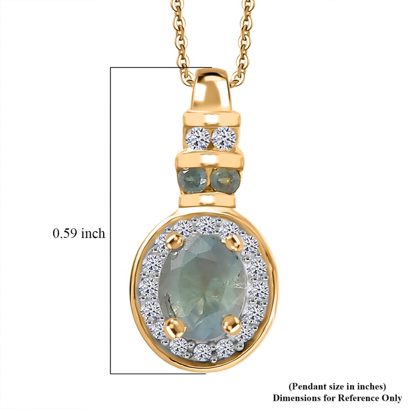 Narsipatnam Alexandrite and Luxuriant Lab Grown Diamond G-H SI 0.50 ctw Crown Halo Pendant Necklace in 18K Vermeil Yellow Gold Over Sterling Silver 20 Inches