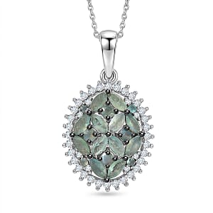 D'Joy Narsipatnam Alexandrite and Moissanite 1.60 ctw Twilight Tapestry Pendant Necklace in Rhodium Over Sterling Silver 20 Inches 
