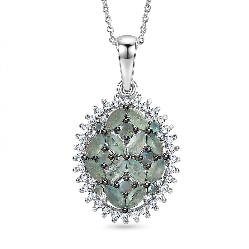 D'Joy Narsipatnam Alexandrite and Moissanite 1.60 ctw Twilight Tapestry Pendant Necklace in Rhodium Over Sterling Silver 20 Inches