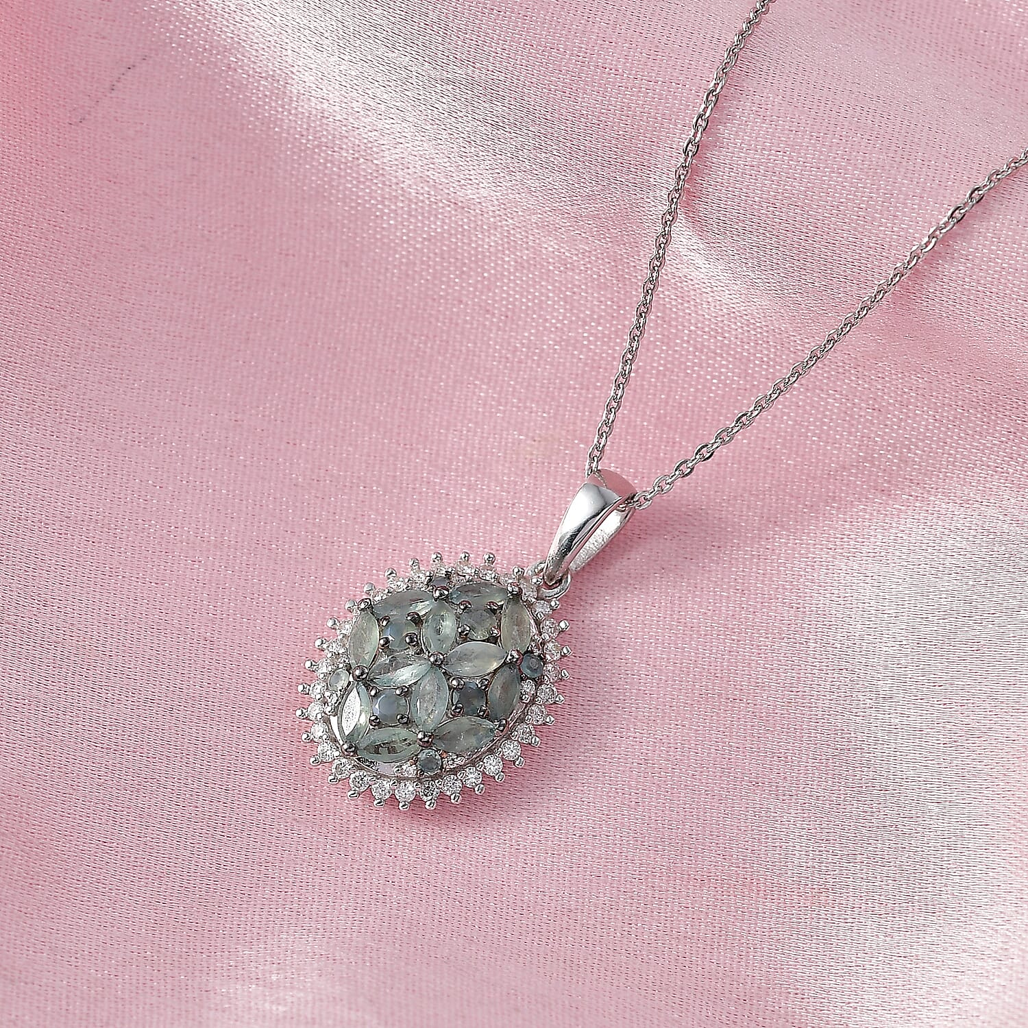 D'Joy Narsipatnam Alexandrite and Moissanite 1.60 ctw Twilight Tapestry Pendant Necklace in Rhodium Over Sterling Silver 20 Inches