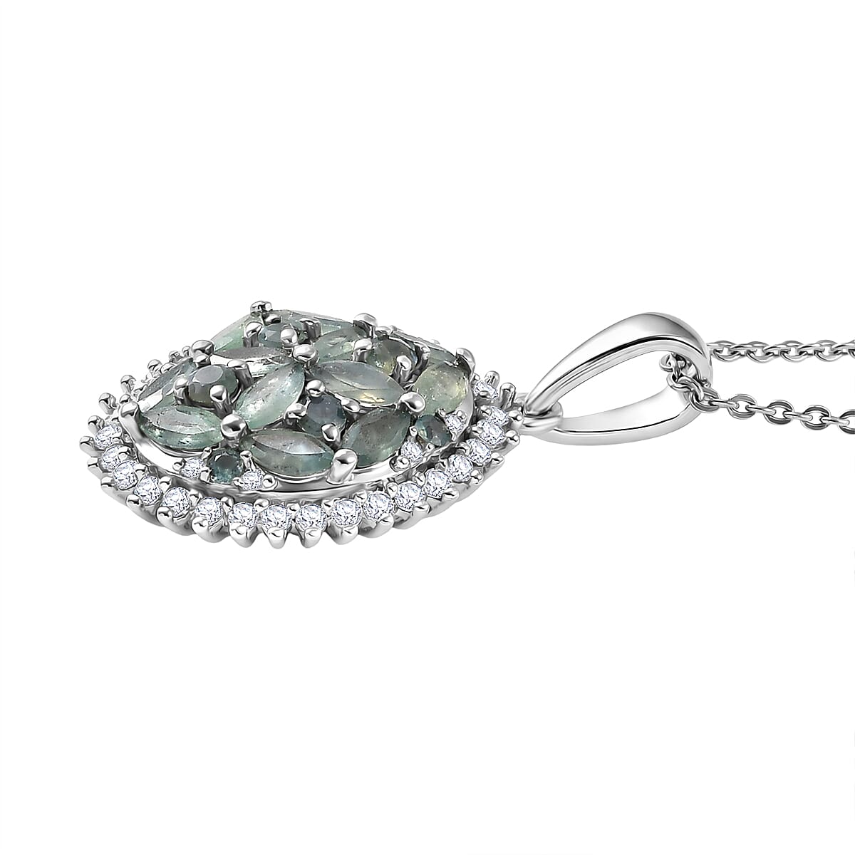 D'Joy Narsipatnam Alexandrite and Moissanite 1.60 ctw Twilight Tapestry Pendant Necklace in Rhodium Over Sterling Silver 20 Inches