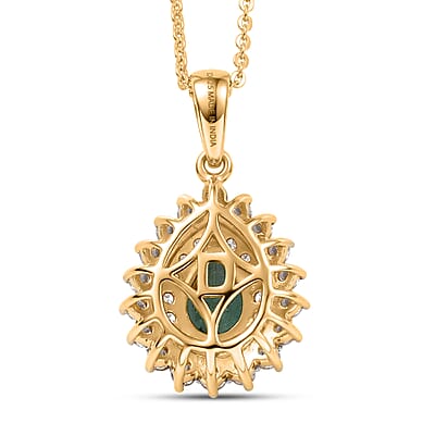 D'Joy Premium Kagem Zambian Emerald, Champagne and White Zircon 1.50 ctw Dewdrop Pendant Necklace in 18K Vermeil Yellow Gold Over Sterling Silver (20 Inches)