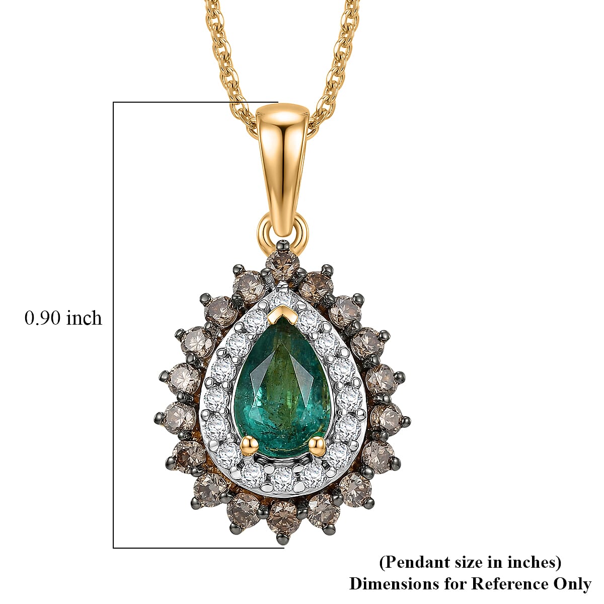 D'Joy Premium Kagem Zambian Emerald, Champagne and White Zircon 1.50 ctw Dewdrop Pendant Necklace in 18K Vermeil Yellow Gold Over Sterling Silver (20 Inches) image number 6