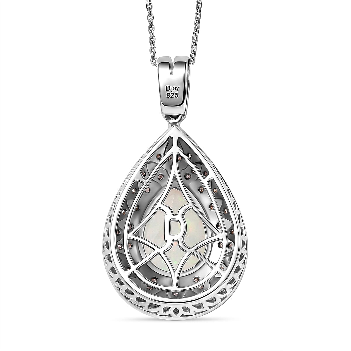 D'Joy AAA Ethiopian Welo Opal, Uncut Natural Pink Diamond 4.50 ctw Pendant Necklace (20 Inches) in Rhodium Over Sterling Silver