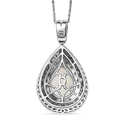 D'Joy AAA Ethiopian Welo Opal, Uncut Natural Pink Diamond 4.50 ctw Pendant Necklace (20 Inches) in Rhodium Over Sterling Silver